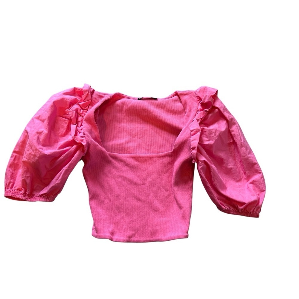 ZARA Pink Puff Sleeve Crop Top – Size Small - Picture 2 of 6